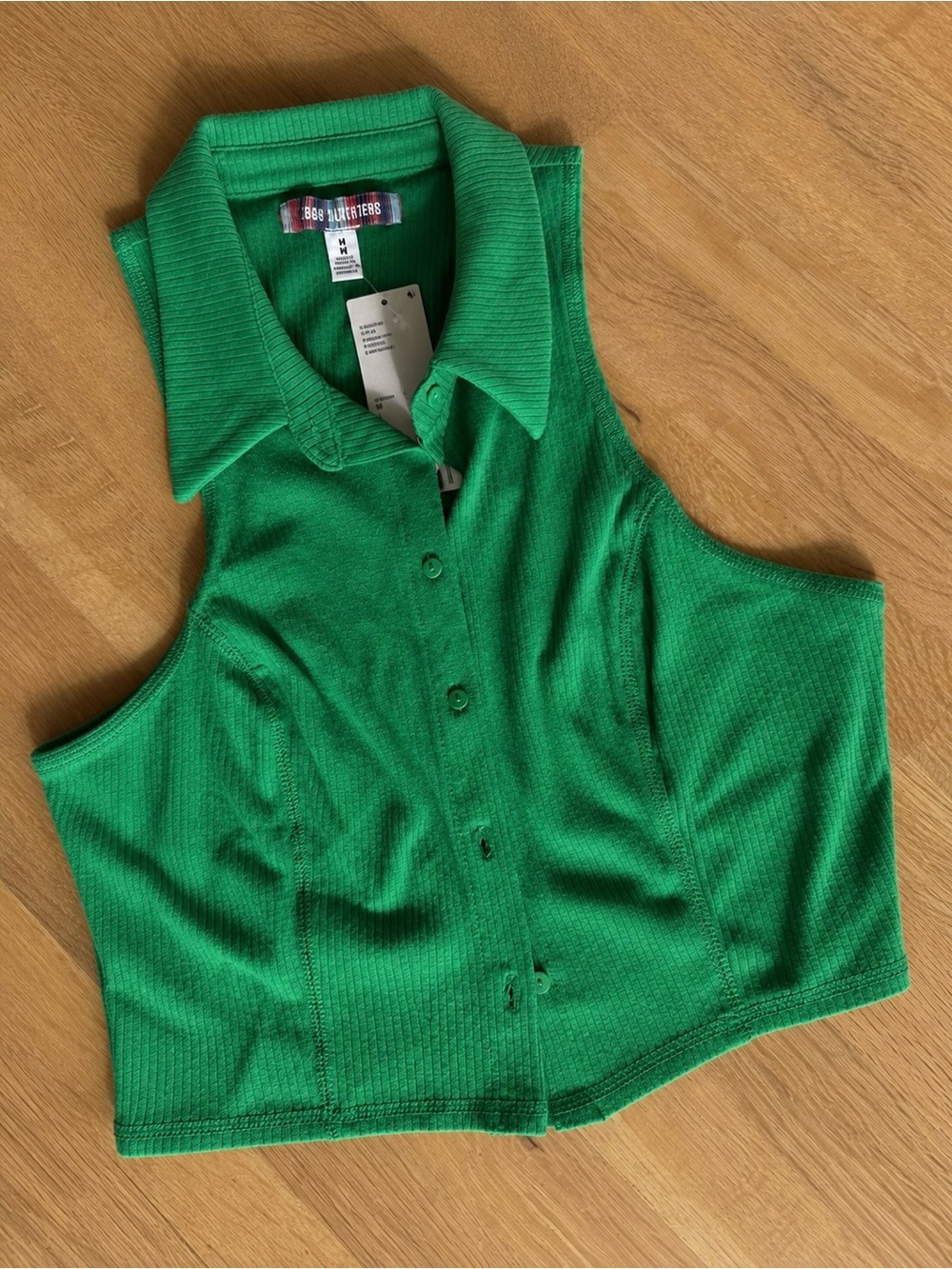 NWT M BDG Urban Outfitters Green Ribbed Cropped Polo Tank Top